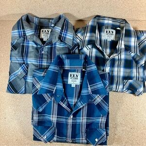Ely Cattlemen Men Long Sleeve Western Pearl Snap Plaid Shirts Large-LOT OF 3